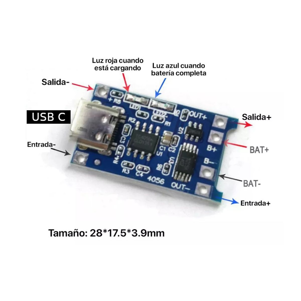 GENERICO - PACK 4 Circuito Placa Tp4056 Cargador Batería Litio 18650 TIPO Usb C