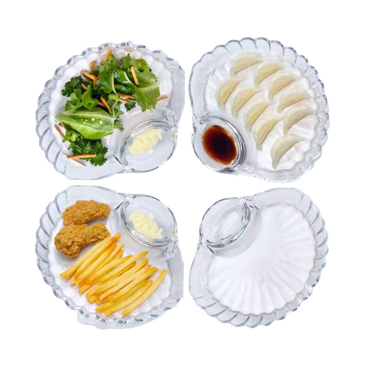 INSPIRA - Set de 4 Plato de Vidrio de Concha Marina para Aperitivos