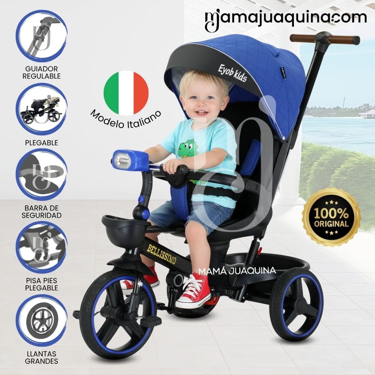 KIDS - Triciclo Guiador Plegable «BELLISSIMO» Blue