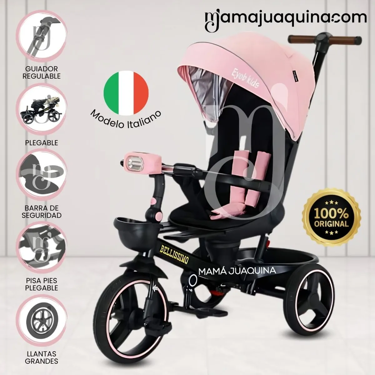 KIDS - Triciclo Guiador Plegable «BELLISSIMO» Pink