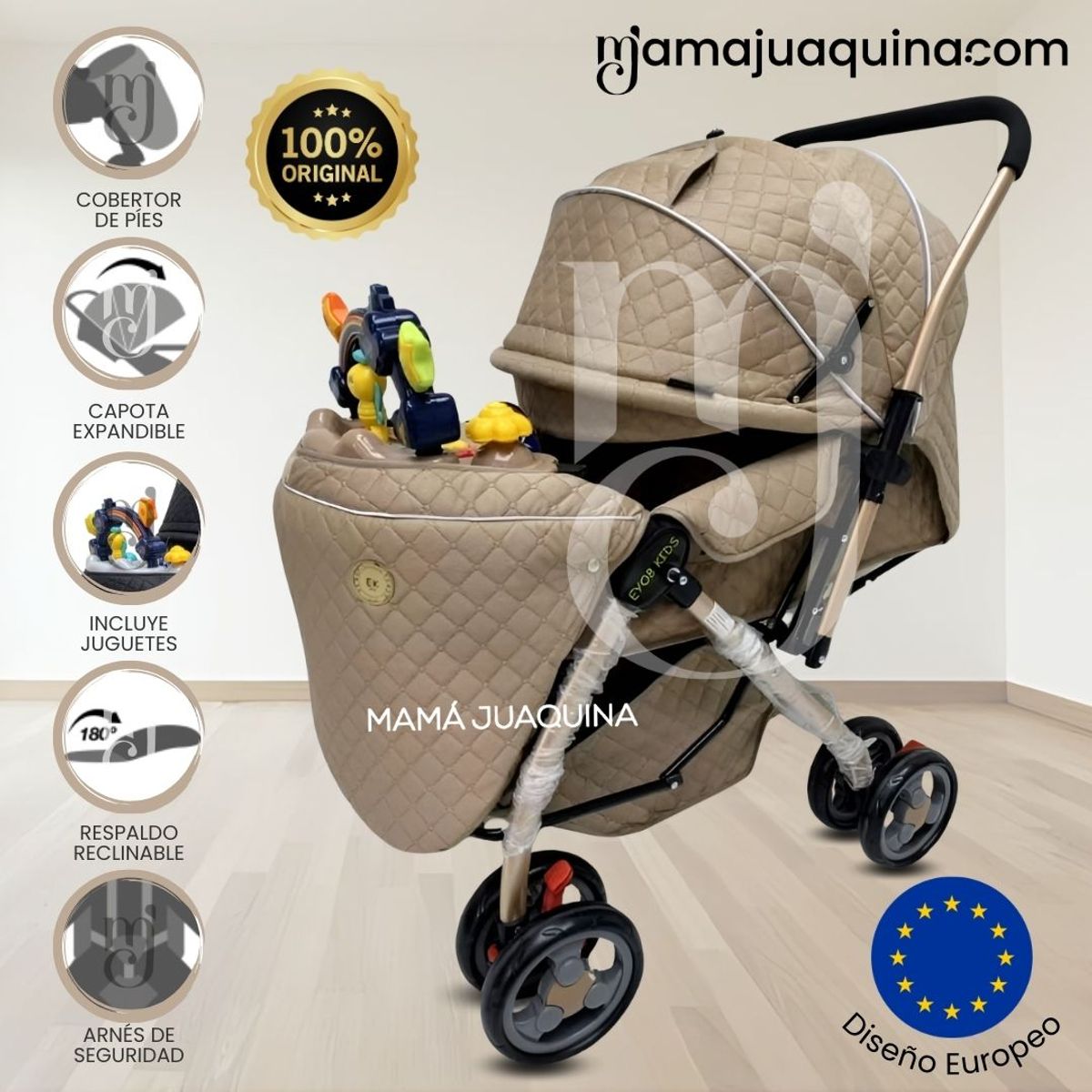 CONFORT - Coche Cuna Musical de Lujo «SUMMER DAY» Beige
