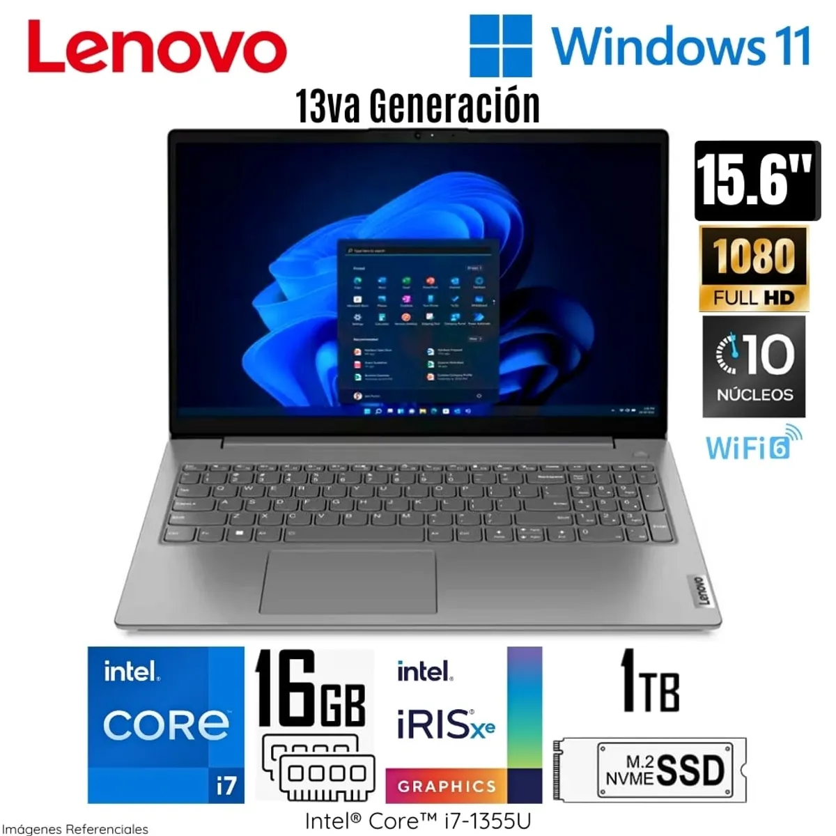 LENOVO - Laptop Lenovo V15 G4 IRU 15.6 FHD Intel Core i7 1355U 16GB RAM 1TB SSD WIN 11 Iron Grey
