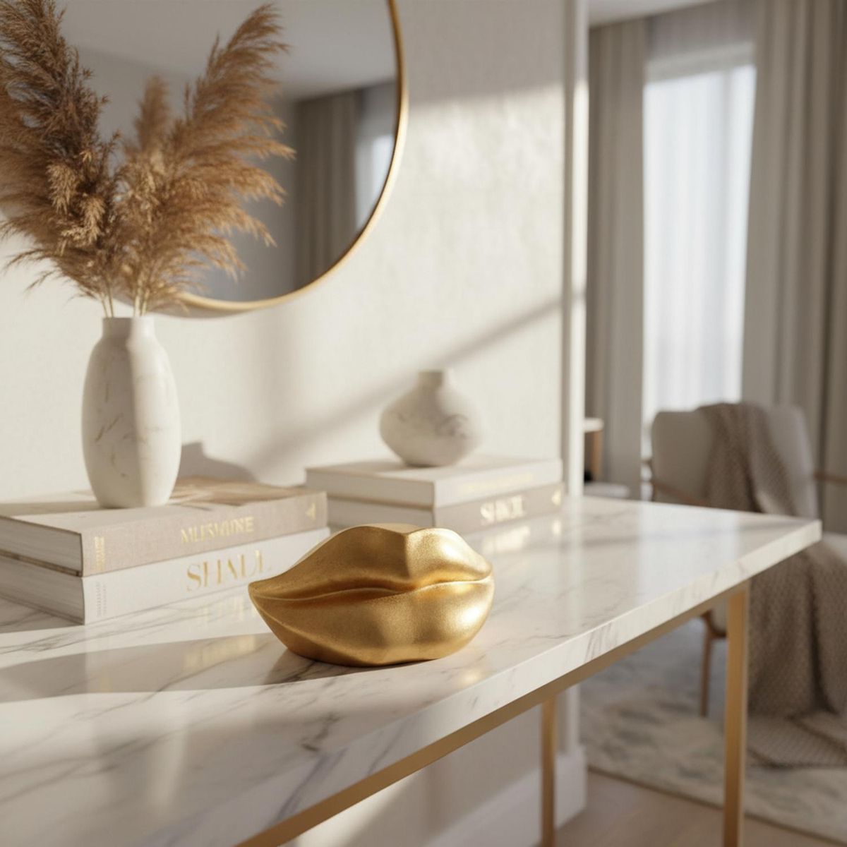 MAP DESIGN HOME - Adorno Labio Decorativo Dorado 24x14x11 cm