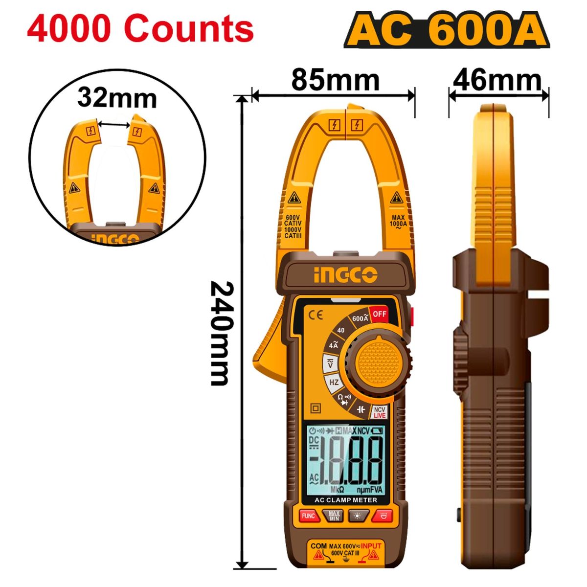 INGCO TOOLS - MULTIMETRO PINZA AMPERIMETRICA 600A DCM66001 ingco