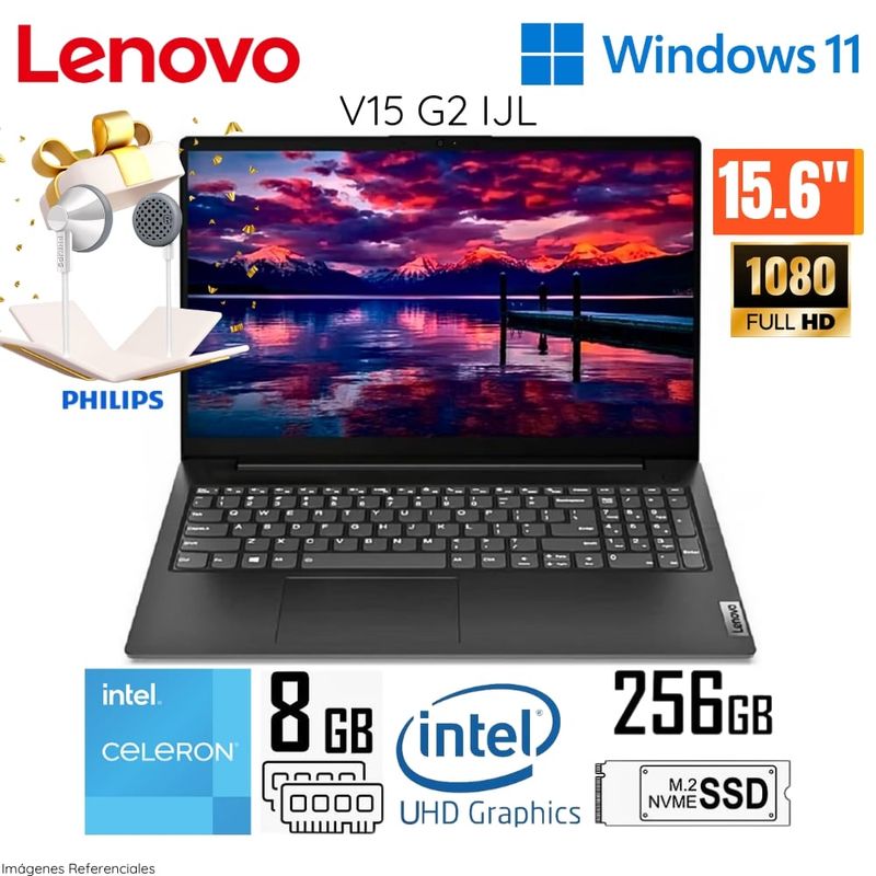 LENOVO - Laptop Lenovo V15 G2 IJL 15.6 Pulg. FHD Intel Celeron N4500 8GB RAM 256GB SSD 82QY00QALM