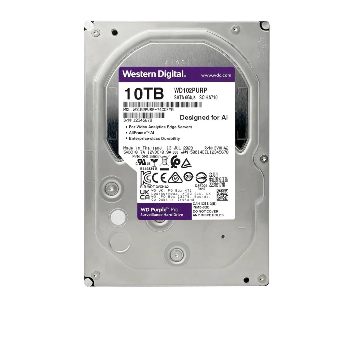 WESTERN DIGITAL - Disco Duro Western Digital Purple Pro 10TB SATA 512MB Cache 7200RPM