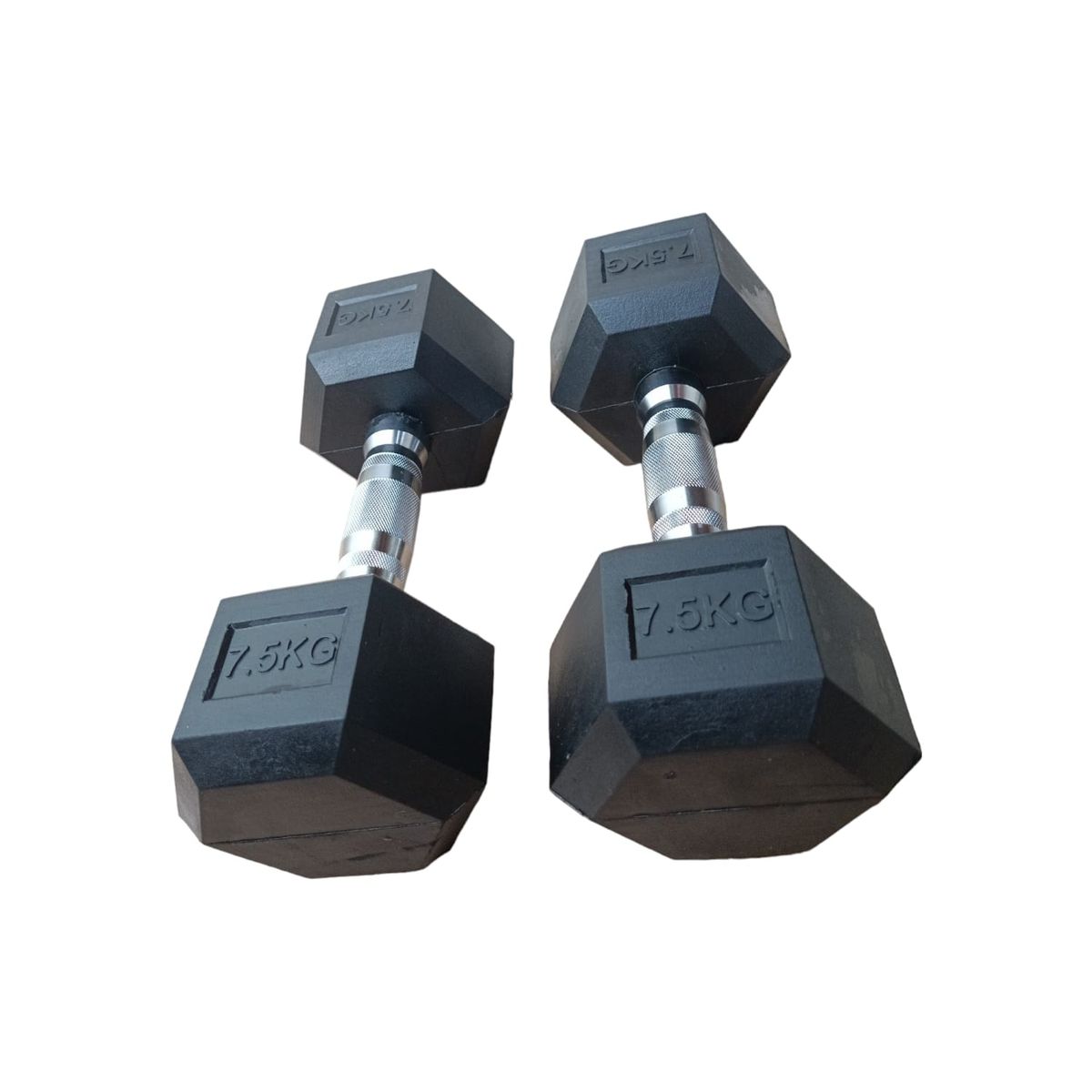 WINNER - Par Mancuernas Pesas Cromadas Hexagonales De Caucho 7.5 Kg