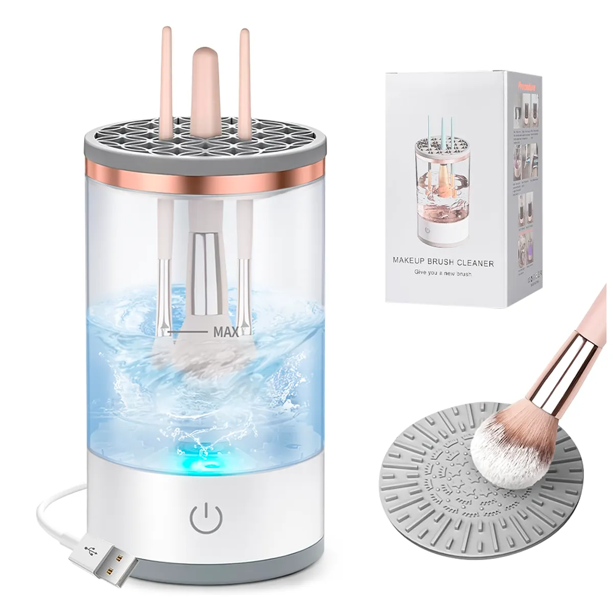 KELLER - Limpiador de Brochas Lavadora Eléctrico de Maquillaje Blanco S52