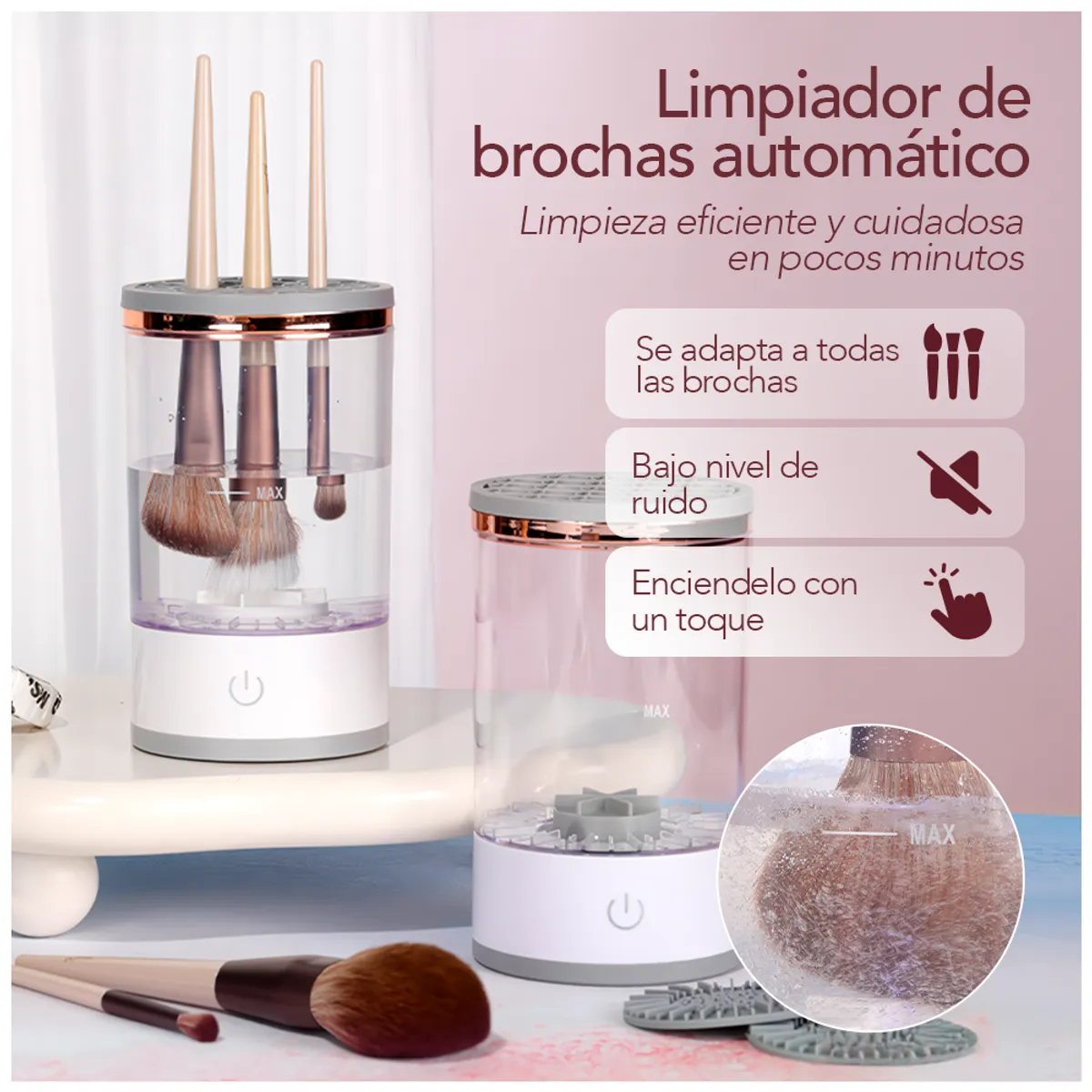 KELLER - Limpiador de Brochas Lavadora Eléctrico de Maquillaje Blanco S52