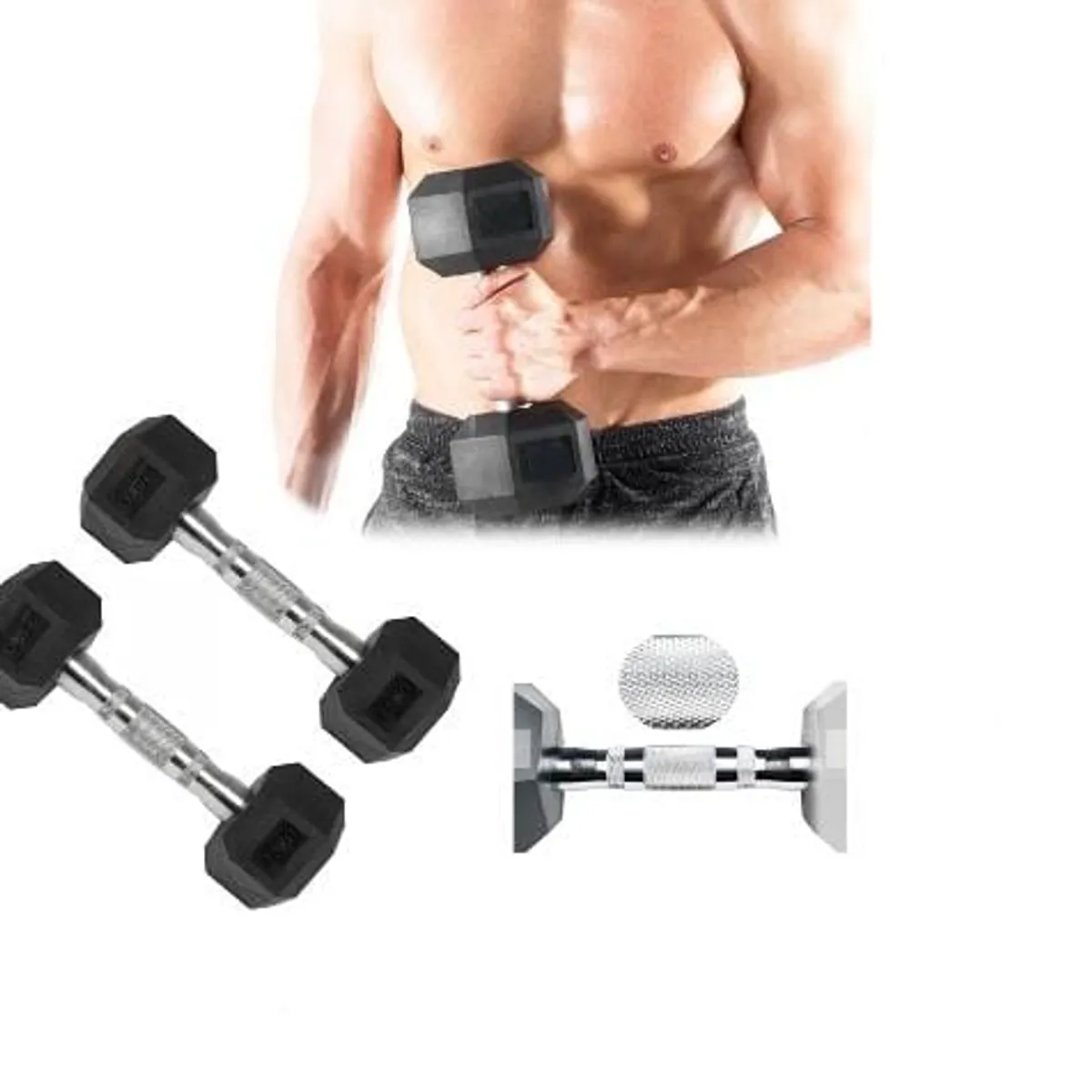 GENERICO - Par Mancuernas Hexagonales 5 kg Pesas de Goma x 2