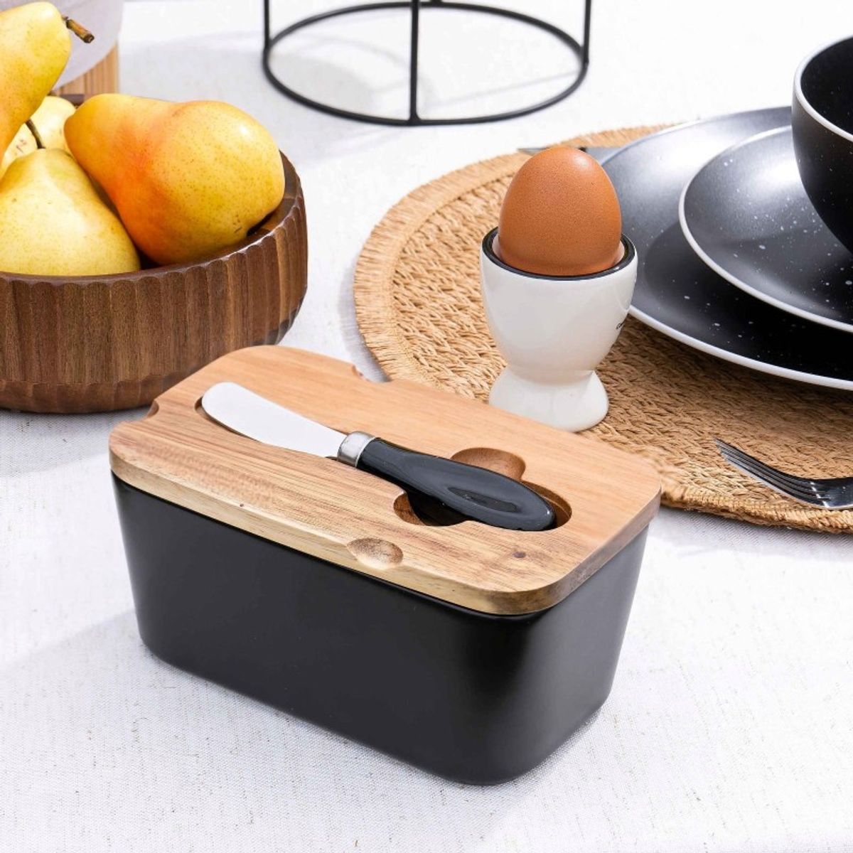 AURELA - ButterSeal™ - Caja de Mantequilla de Cerámica Rectangular con Cuchillo Sellado para Conservar Queso y Mantequilla