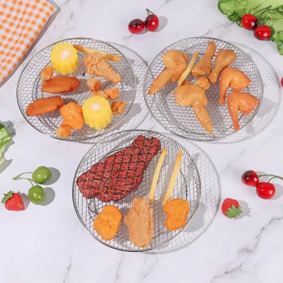 AURELA - GridStack - Pack de 3 Rejillas Apilables de Acero Inoxidable para Freidora de Aire Air Fryer