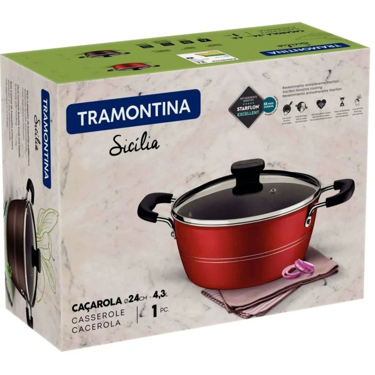 TRAMONTINA - Olla 24 Cm Sicilia Rojo  Tramontina  Con Tapa