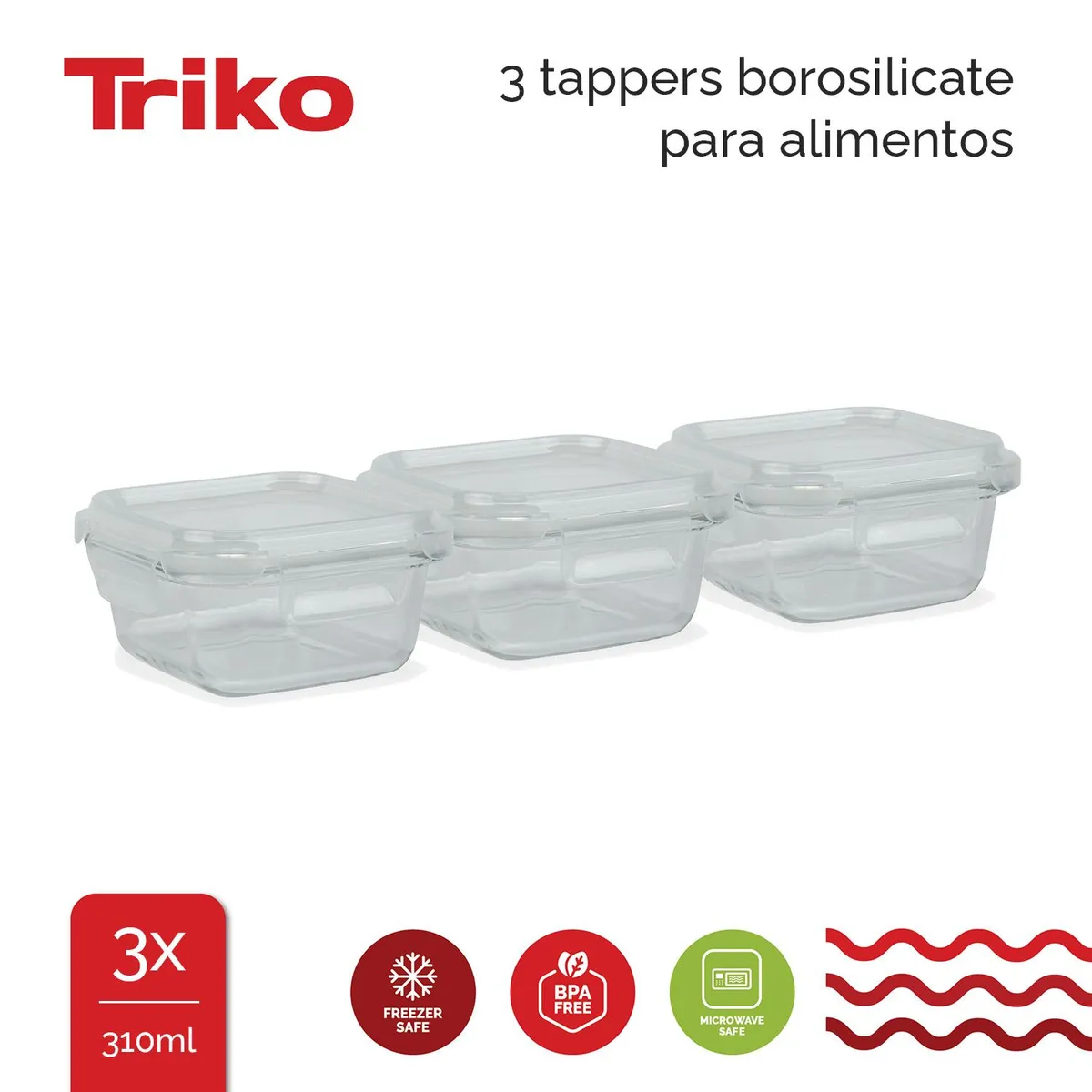 TRIKO - taper vidrio borosilicato set 310ml x3