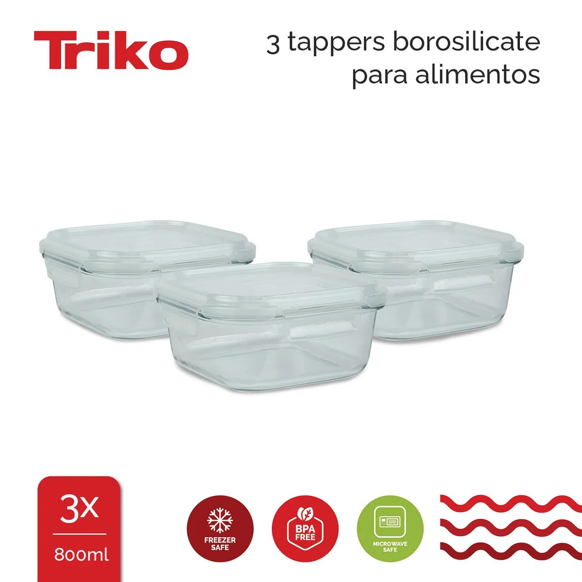 TRIKO - Taper x3 vidrio borosilicato para horno 800ml