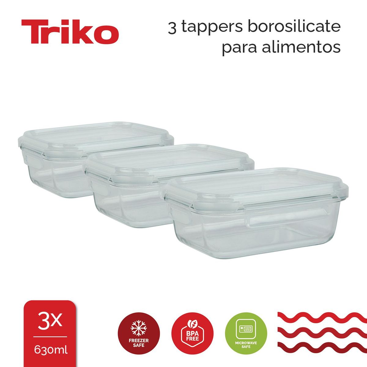 TRIKO - taper vidrio borosilicato set 630ml x3
