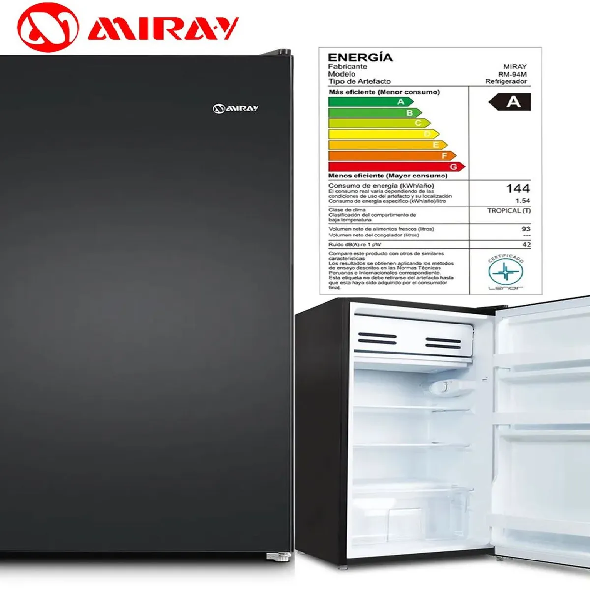MIRAY - Frigobar  Refrigeradora Miray RM-93M 93L - Negro