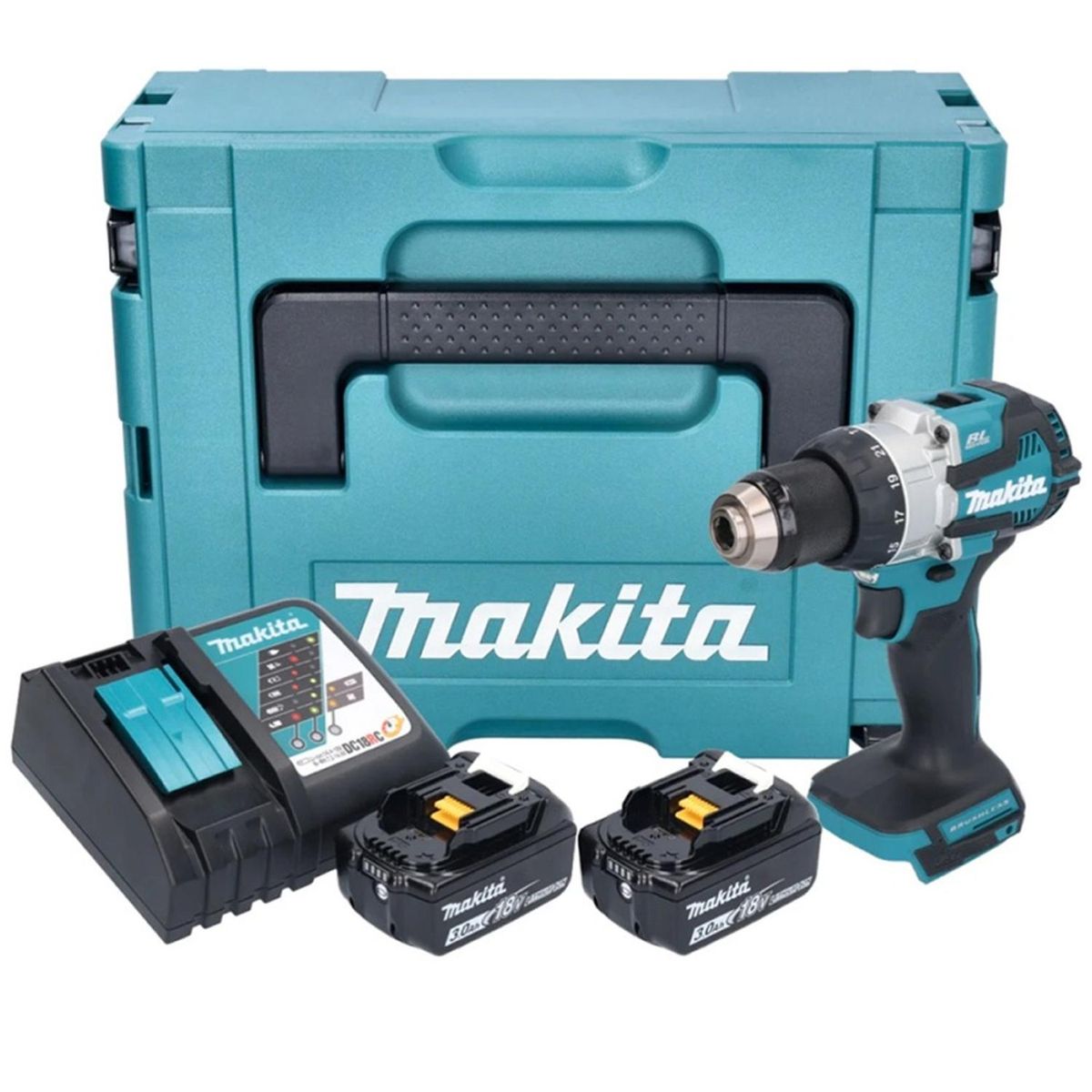 MAKITA - Taladro Percutor 1/2" 18V LXT BL 2 Bat y Carg Makita DHP489RFJ