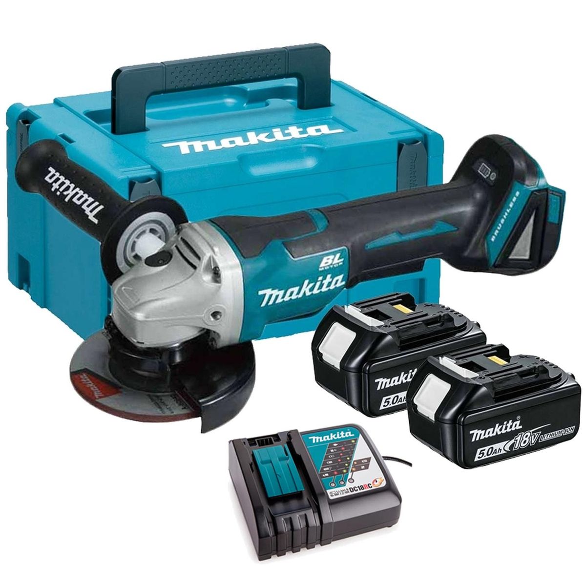 MAKITA - Amoladora Angular 4 1/2" 18V LXT BL 2 Bat 5.0 Ah Makita DGA458RTJ