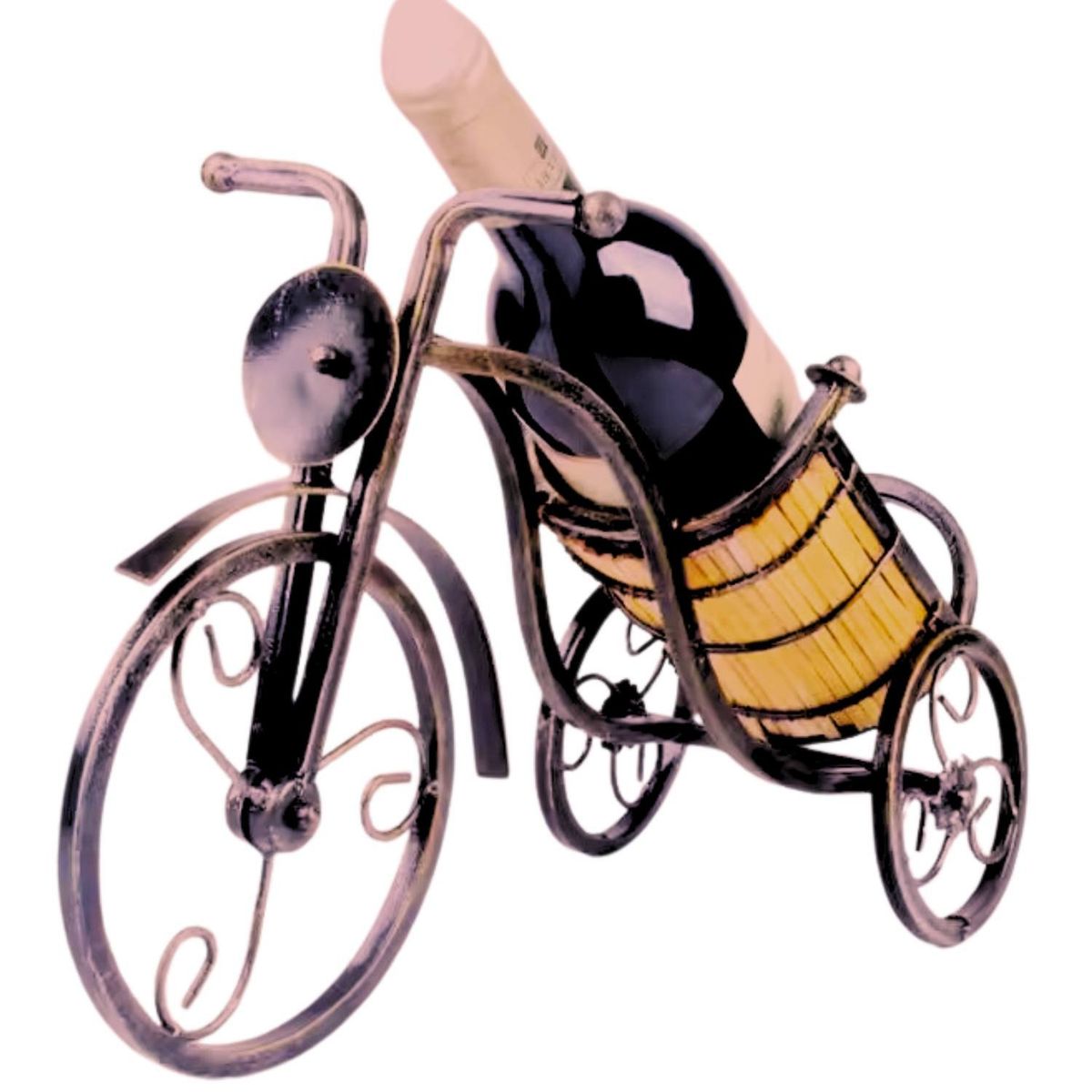 GENERICO - Porta Vino Botellas Carreta Antigua Metálica Viñedo Elegante