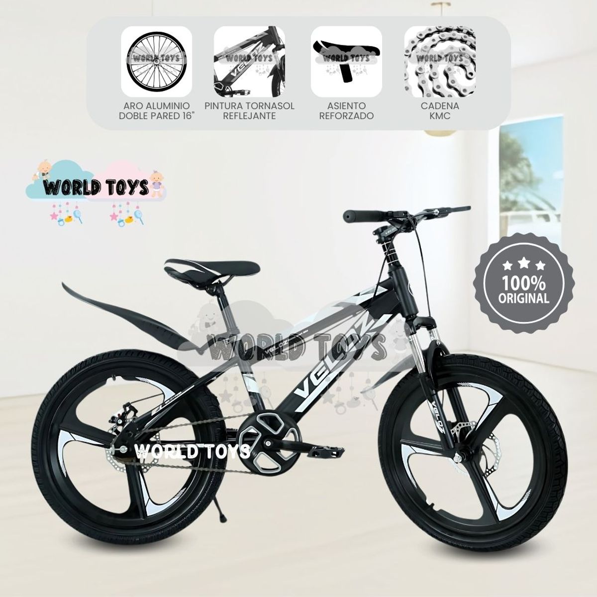 VELOX - Bicicleta Para Niño Aro 16 «PALMEIRA  ASPA»  Black