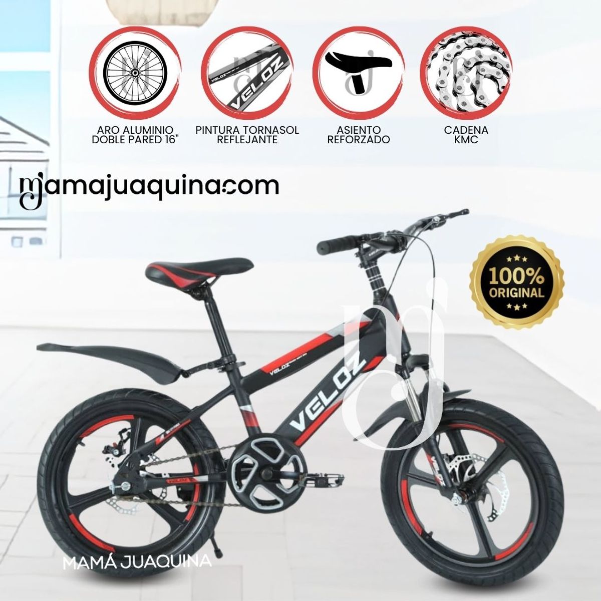 VELOX - Bicicleta Para Niño Aro 16 «PALMEIRA  ASPA» Red