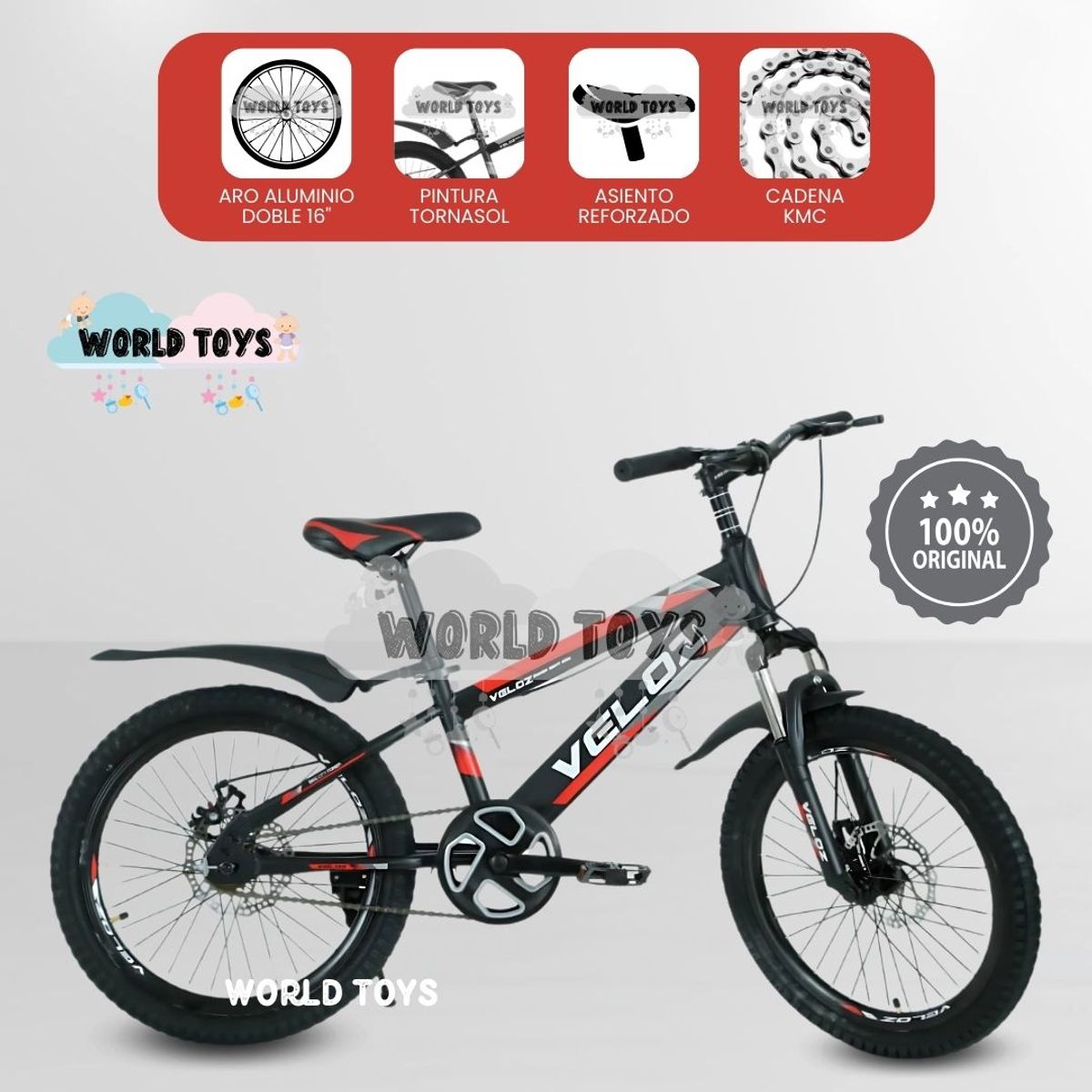 VELOX - Bicicleta Para Niño Aro 16 «PALMEIRA SMOL» Black and Red