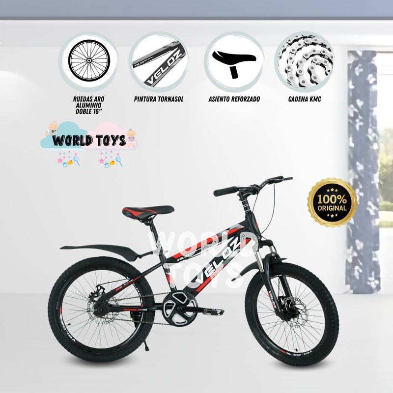 VELOX - Bicicleta Para Niño Aro 16 «PALMEIRA SMOL» Black and Red