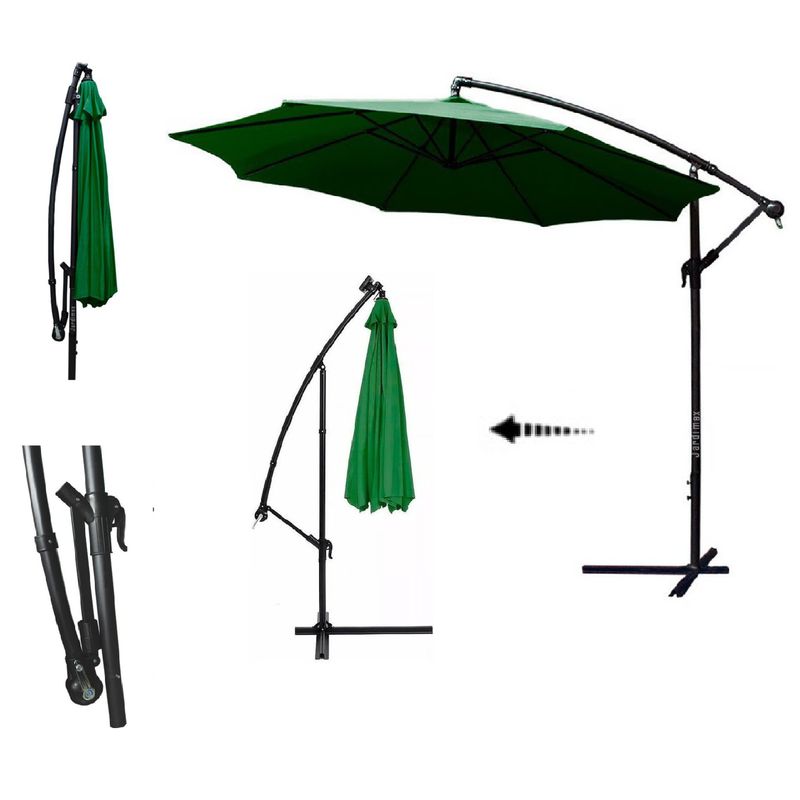 GENERICO - Sombrilla Quitasol lateral 3 metros Plegable -Verde