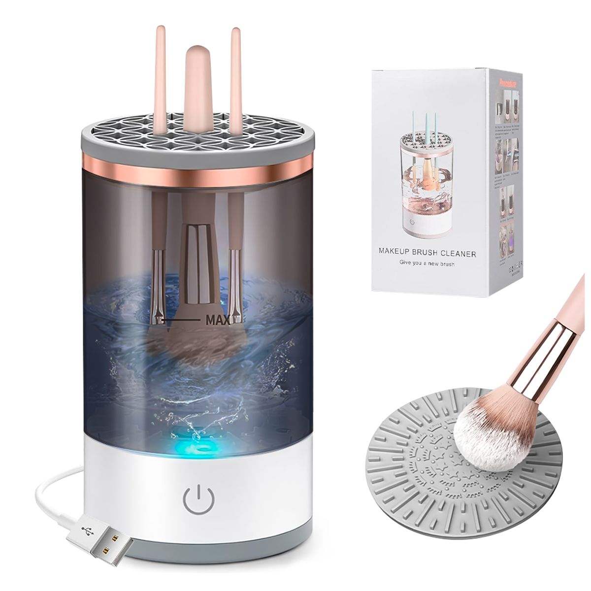 KELLER - Limpiador de Brochas Lavadora Eléctrico de Maquillaje Negro S52