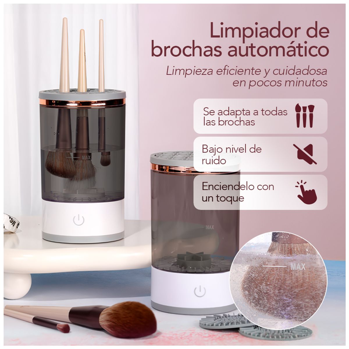 KELLER - Limpiador de Brochas Lavadora Eléctrico de Maquillaje Negro S52