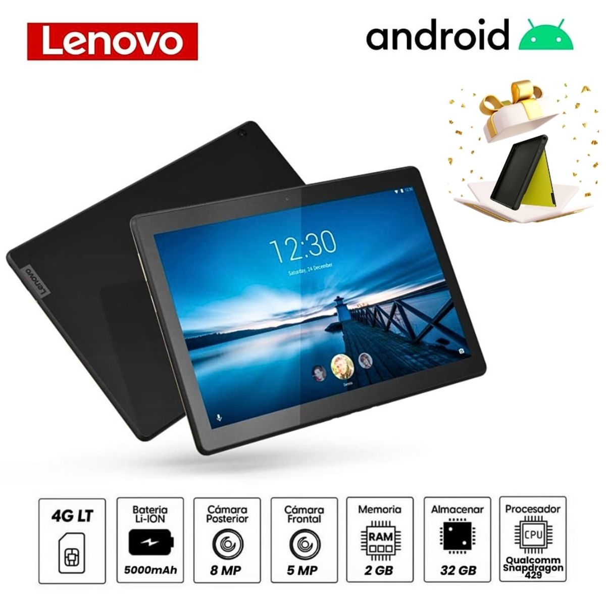 LENOVO - Tablet Lenovo Tab M10 TB-X505L 10.1" IPS Qualcomm Snapdragon 429 2GB RAM 32GB SSD Android 9 + Case