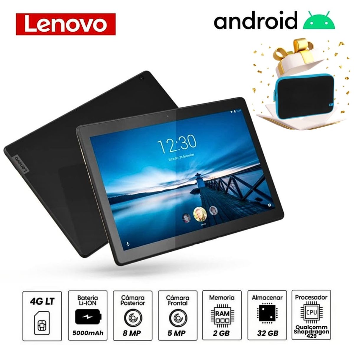 LENOVO - Tablet Lenovo Tab M10 TB-X505L 10.1" IPS Qualcomm Snapdragon 429 2GB RAM 32GB SSD Android 9 + Funda