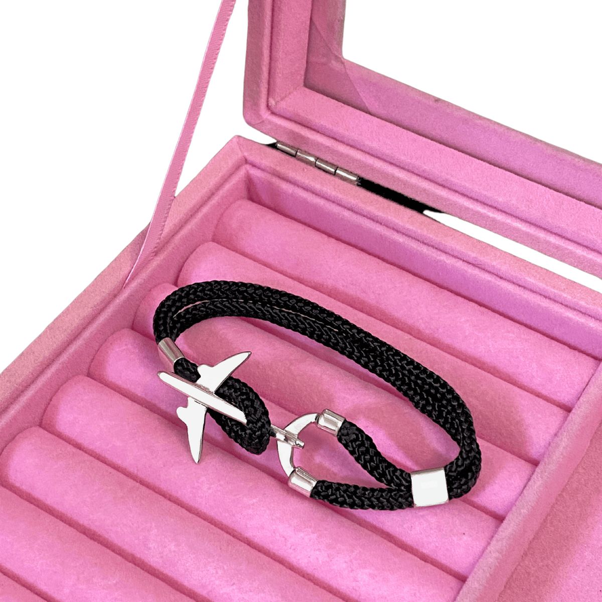 GENERICO - Pulsera Mujer Avión Hilo Negro Joya Regalo Personalizable