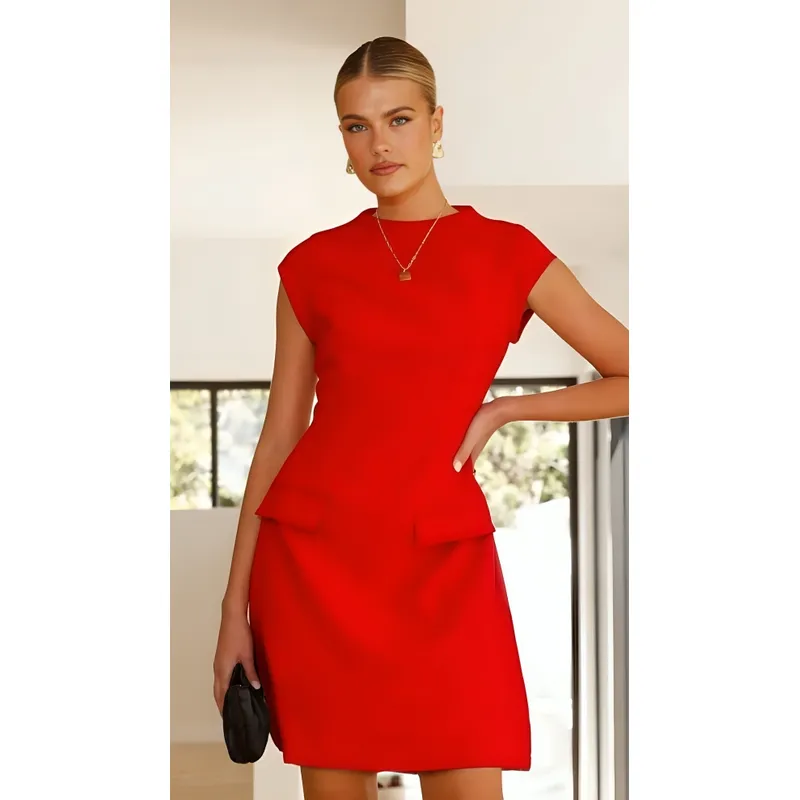 GENERICO - Vestido rojo coctel a la rodilla