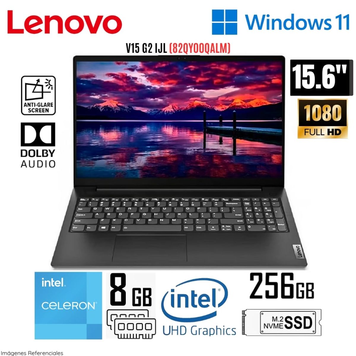 LENOVO - Laptop Lenovo V15 G2 IJL 15.6 Pulg. FHD Intel Celeron N4500 8GB RAM 256GB SSD - 82QY00QALM