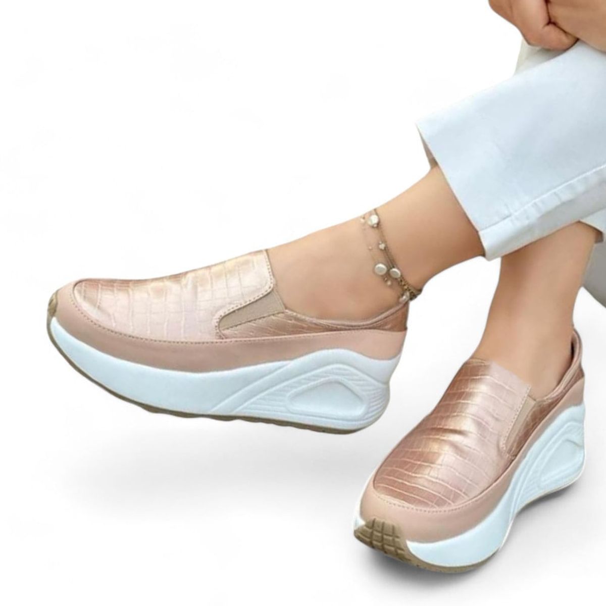 GENERICO - Mocasin mujer de plataforma con relieve 1015L-55 color rosado
