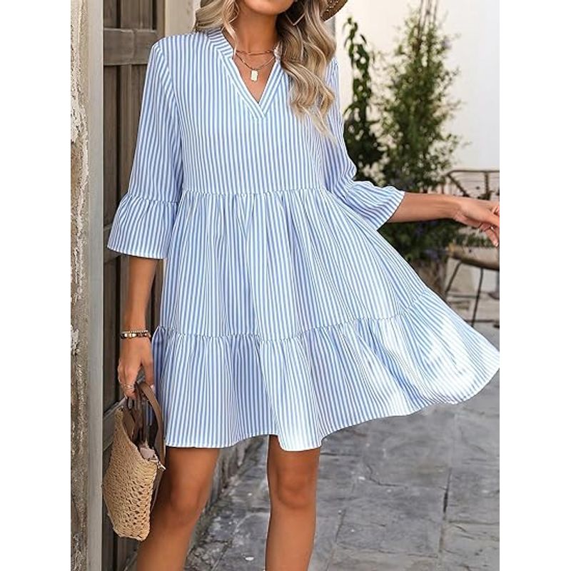 GENERICO - Vestido Veraniego Rayas Celeste y Blanco