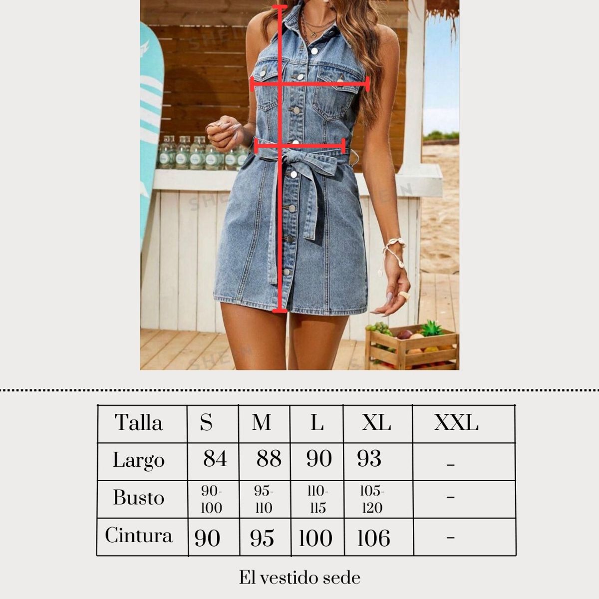 GENERICO - Vestido Denim de Verano con Cinturón Jean