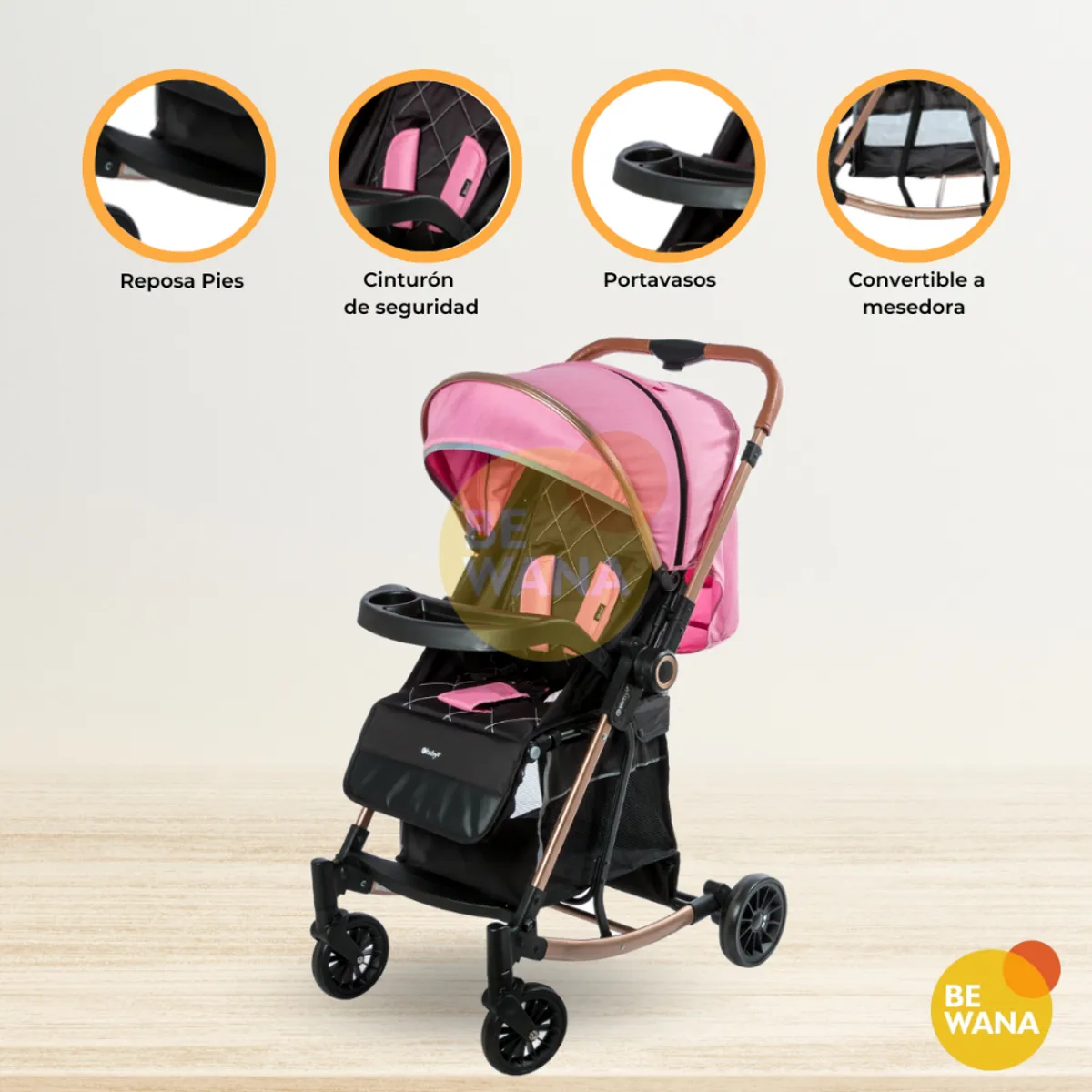 EBABY - Coche Mecedora Reversible EBABY «TERRANO» Pink