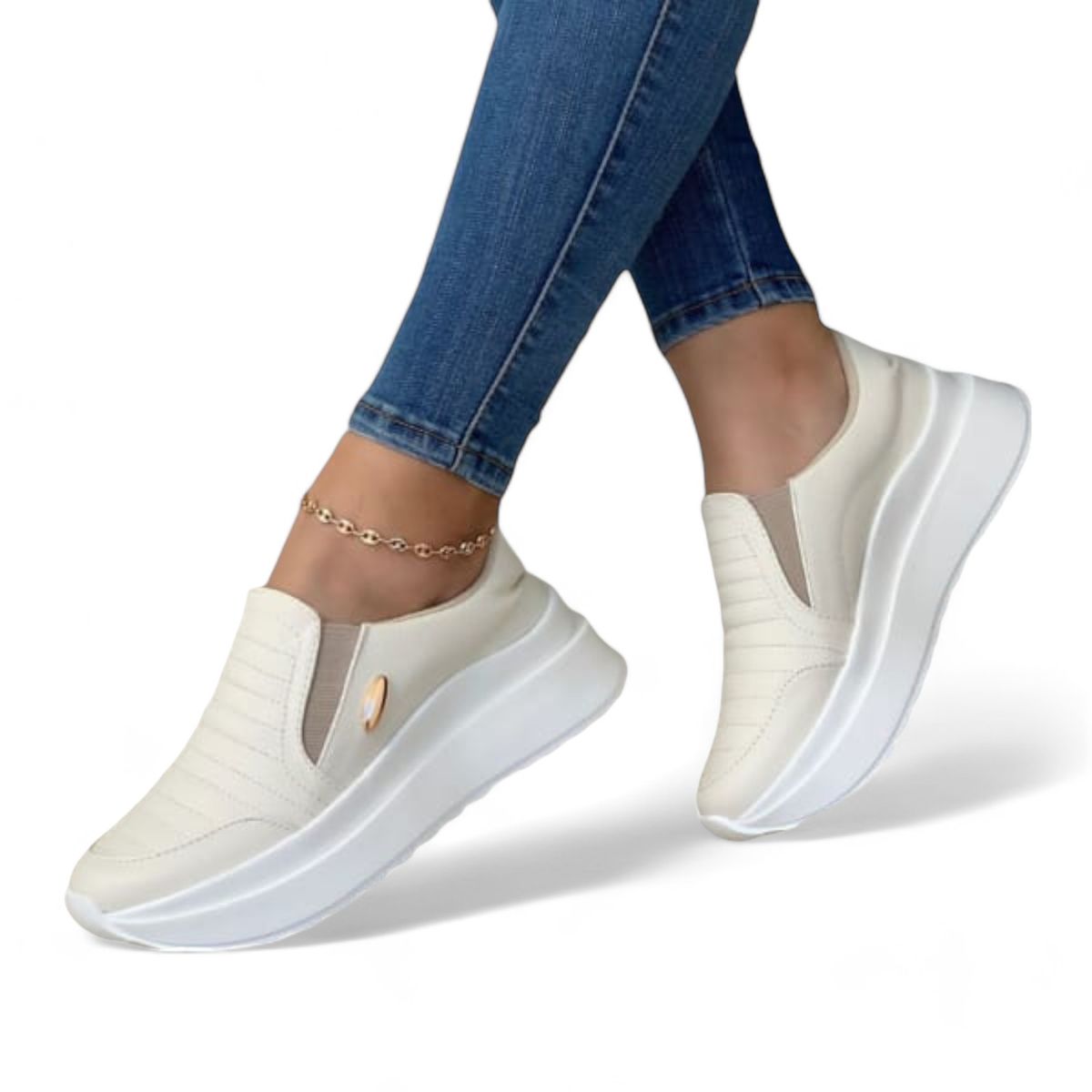 GENERICO - mocasín mujer casual quero plataforma 4 color blanco