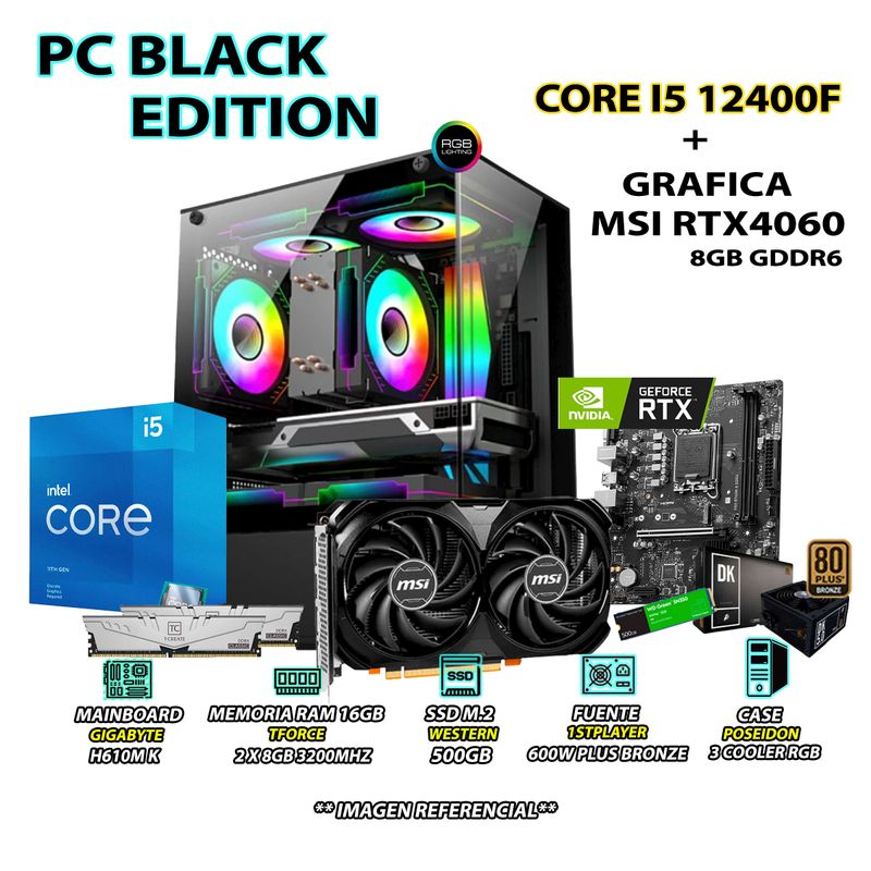 INTEL - Computadora PC Gamer Intel Core i5 12400F RAM 16GB SSD 500GB RTX 4060 8GB