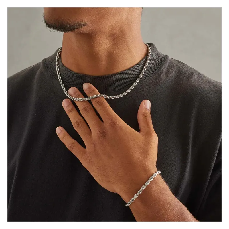 OEM - Cadena Hombre + Pulsera Torcida Set Acero Inoxidable 316L