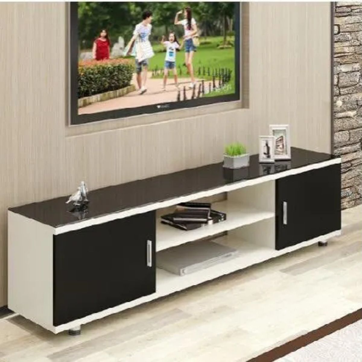 GENERICO - Mueble de TV Moderno  55 Wagrel Blanco y Negro R&R MUEBLES