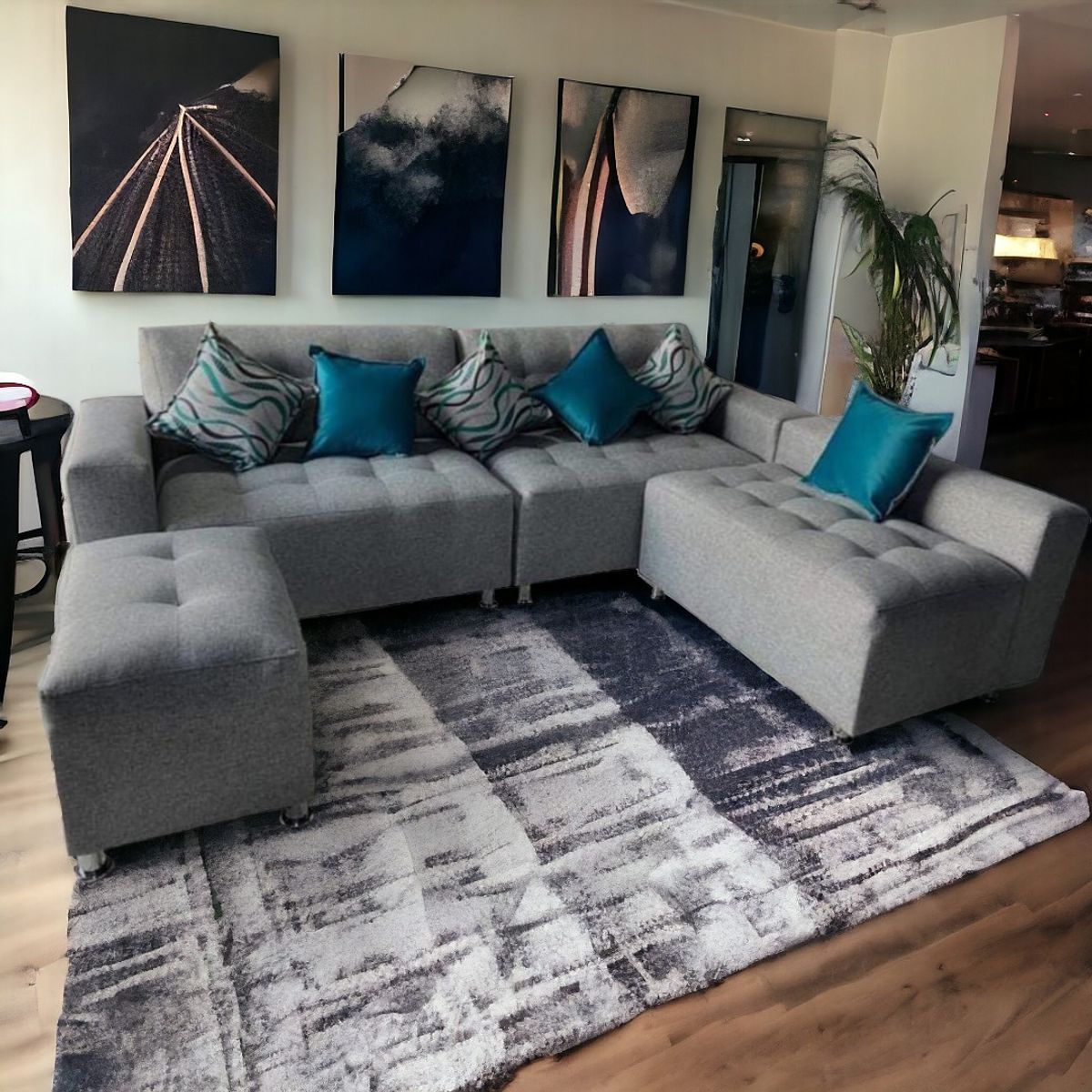 GENERICO - Sofá Seccional París 3 cuerpos + puff - Gris