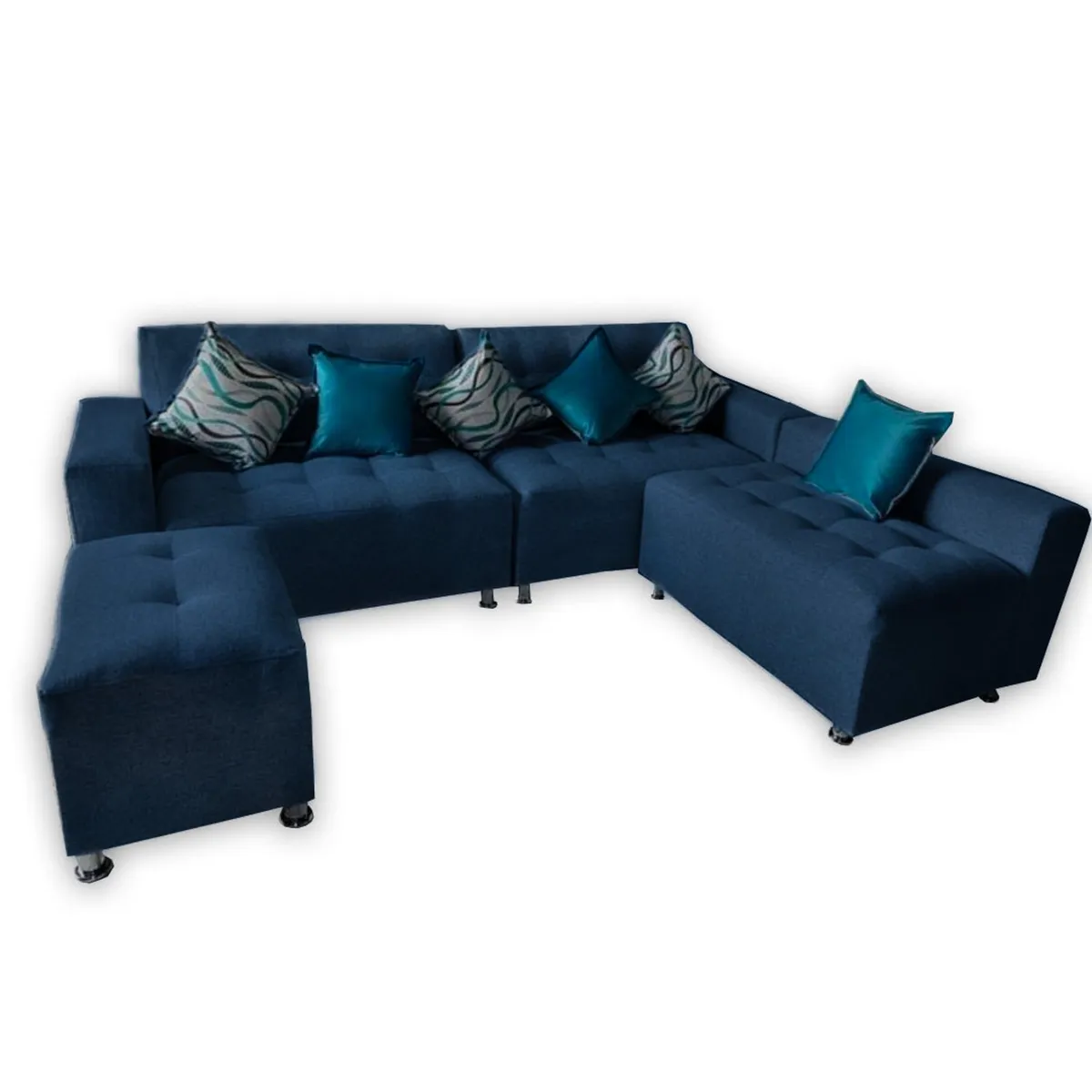 GENERICO - Sofá Seccional París 3 cuerpos + puff - Azul Noche