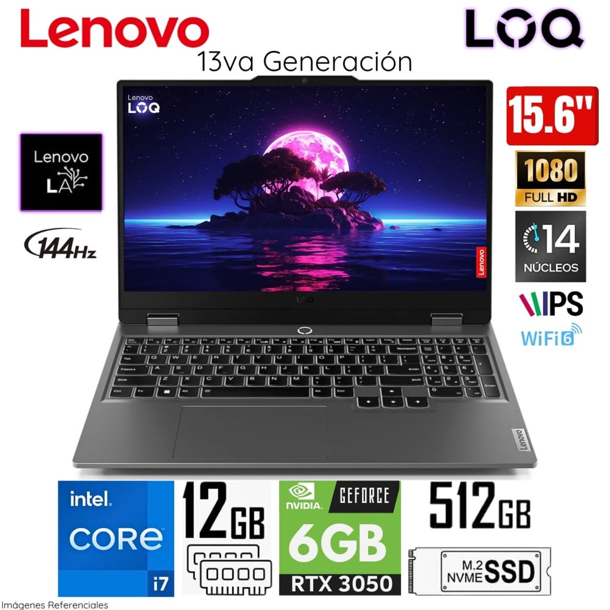LENOVO - Laptop Lenovo LOQ 15IRX9 Intel Core i7-13650HX 12GB RAM 512GB SSD 15.6"  FHD RTX3050-6GB - 83DV00FHLM