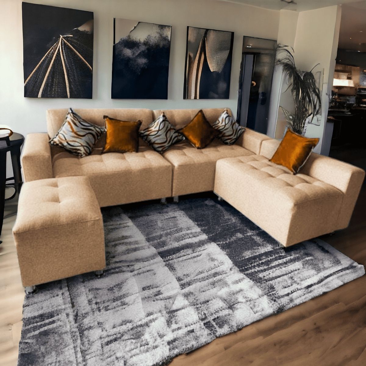 GENERICO - Sofá Seccional París 3 cuerpos + puff - Beige