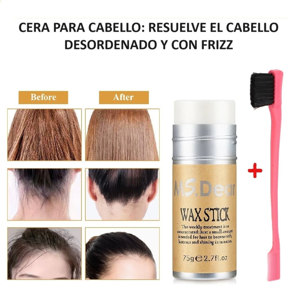 GENERICO - Barra de Cera para Peinado  Sin Frizz Natural Unisex + Peine Aplicador