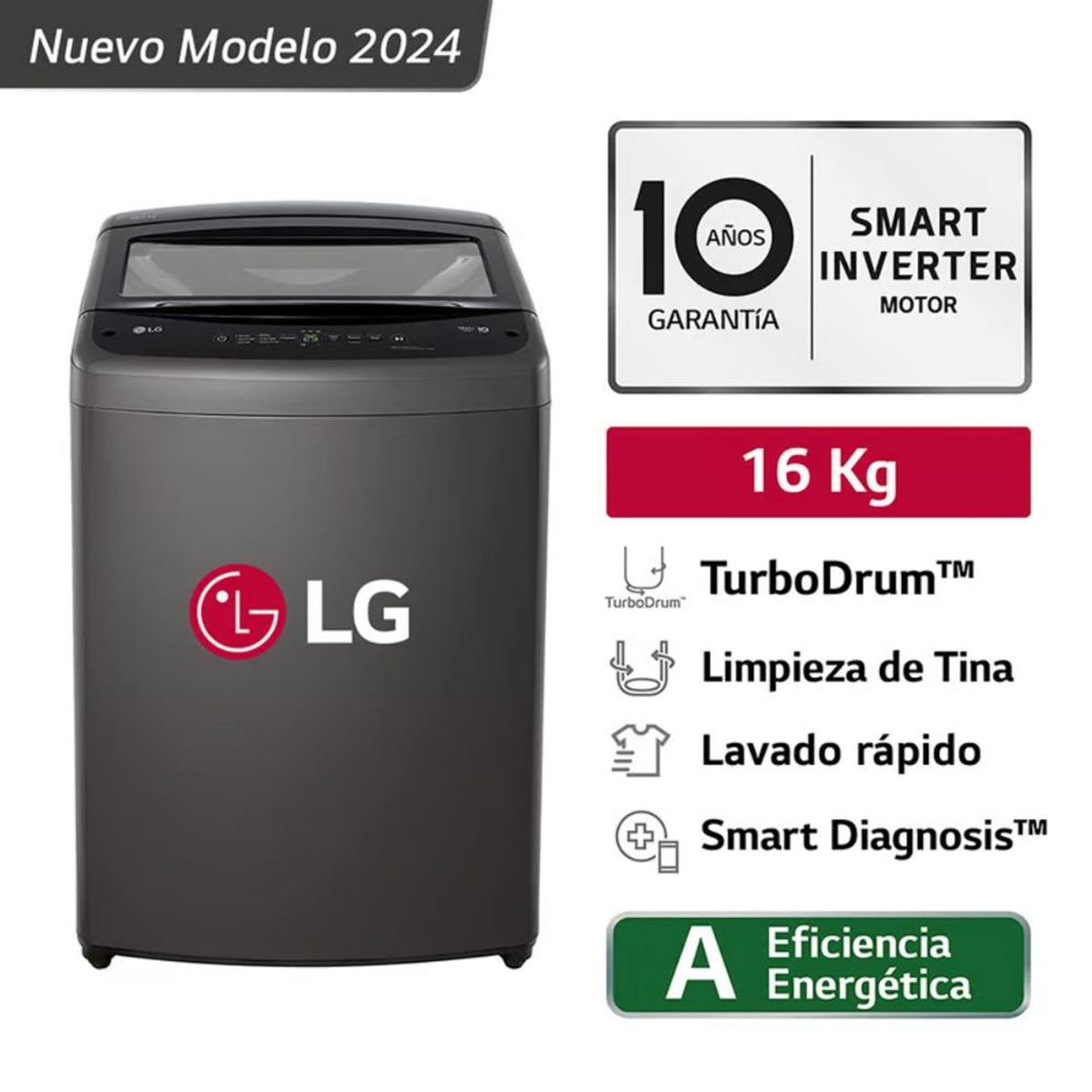 LG - Lavadora LG TurboDrum de 16KG WT16BVTB Negro